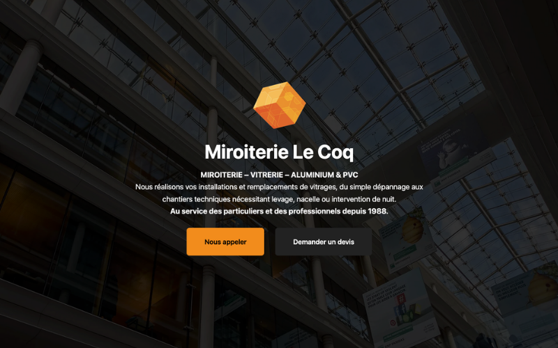 Aperçu de la page Web de Miroiterie Le Coq